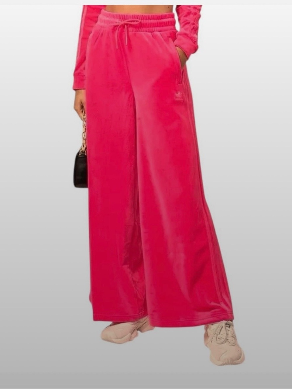 Jeremy Scott adidas Women's Wide Leg Velour Track Pants - Hot Pink - Picture 3 of 8